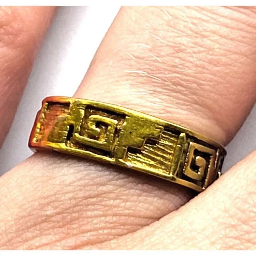 Rainbow Plated Sterling Silver Ring Geometric Art Deco Design Size 7.75